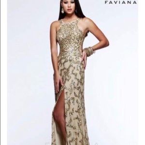 Faviana champagne prom dress